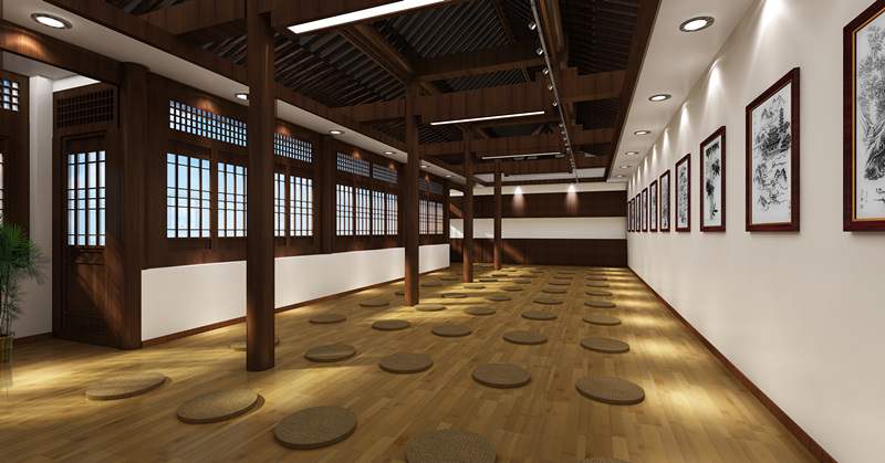 Interior design of tea room and guest hall of Mingxiu temple in Taiyuan